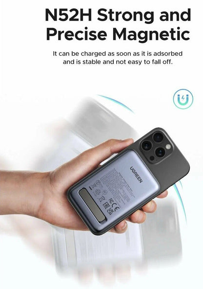UGREEN PB562 Wireless External Battery, 10000mAh, 20W, PD + FQI, 1 x QI - 1 x USB-C, Black