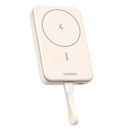 Zewnętrzna bateria bezprzewodowa UGREEN PB760, 10000mAh, 20W, PD + FQI, 1 x QI - 1 x USB-C, Beżowa