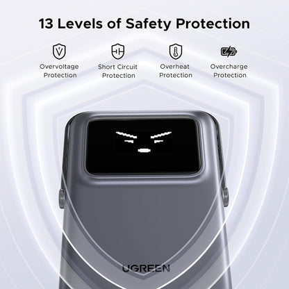 Zewnętrzna bateria bezprzewodowa UGREEN PB764 Uno, 10000mAh, 20W, PD + FQI, 1 x QI - 1 x USB-C, Szara