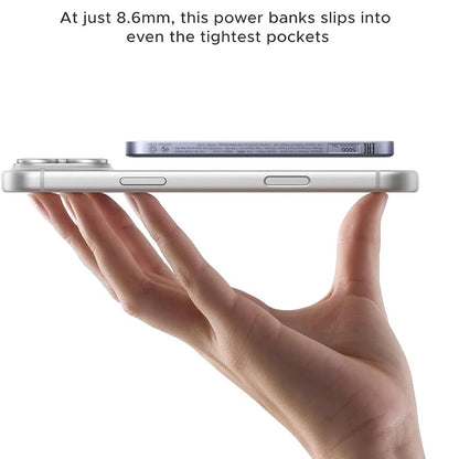 Bezprzewodowy powerbank UGREEN PB580 (75984B), 5000mAh, 15W, PD + FQI, 1 x QI - 1 x USB-C, Szary