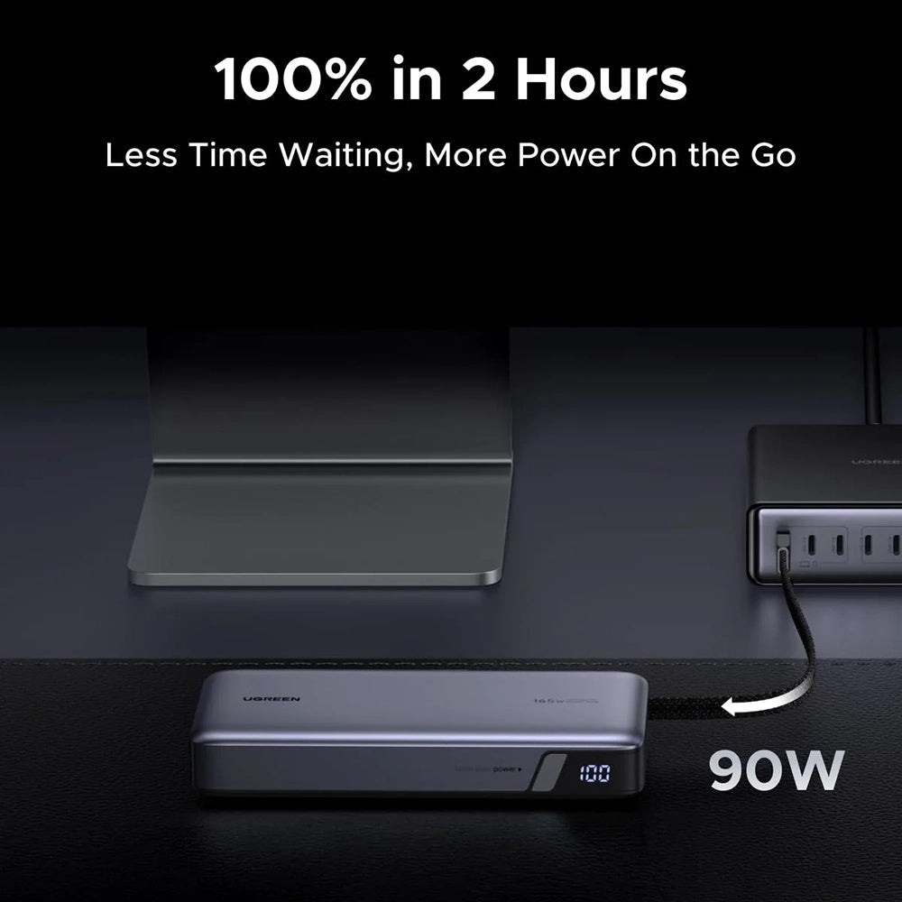 Zewnętrzna bateria UGREEN PB726 (55995B), 25000mAh, 165W, QC + PD, 1 x USB-A - 3 x USB-C, Szara