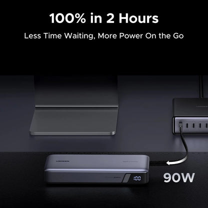 Zewnętrzna bateria UGREEN PB726 (55995B), 25000mAh, 165W, QC + PD, 1 x USB-A - 3 x USB-C, Szara