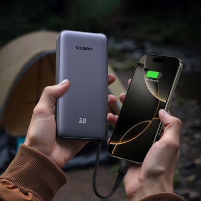 Zewnętrzna bateria UGREEN PB536 (55988B), 20000mAh, 45W, QC + PD, 1 x USB-A - 2 x USB-C, Szara
