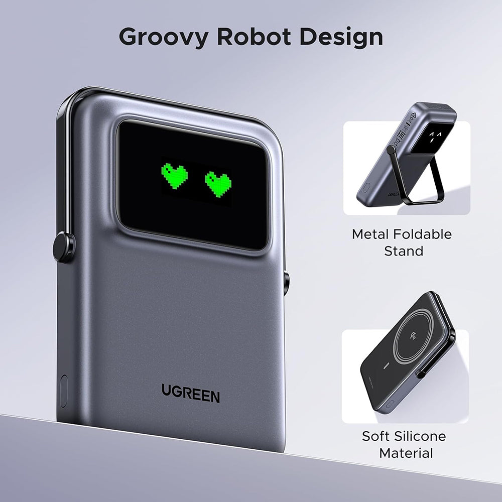 Zewnętrzna bateria bezprzewodowa UGREEN PB764 Uno, 10000mAh, 20W, PD + FQI, 1 x QI - 1 x USB-C, Szara