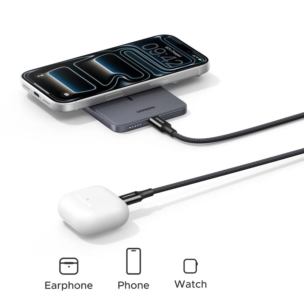 Bezprzewodowy powerbank UGREEN PB580 (75984B), 5000mAh, 15W, PD + FQI, 1 x QI - 1 x USB-C, Szary