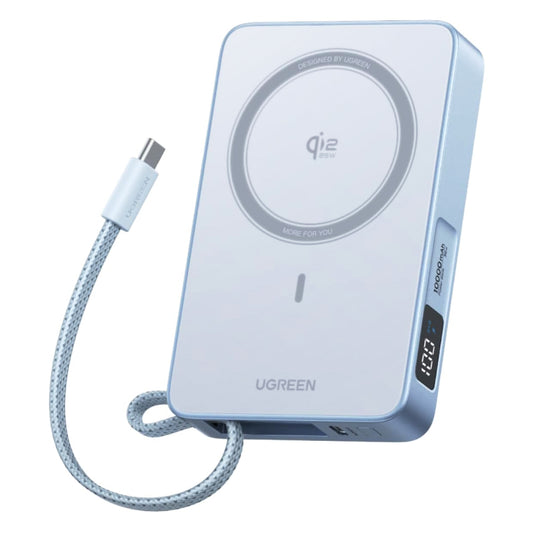 Bezprzewodowy power bank UGREEN MagFlow PB773 (65958B), 10000mAh, 25W, PD + FQI, 1 x QI - 2 x USB-C, Niebieski