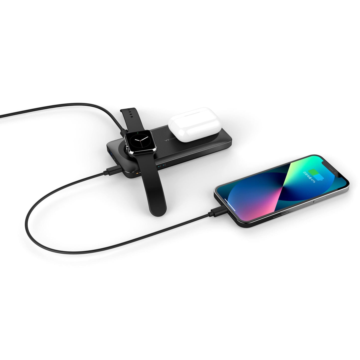 Zewnętrzna bateria bezprzewodowa Veger MagMulti W1156, 10000mAh, 22.5W, QC + PD + FQI, 2 x QI - 1 x USB-A - 1 x USB-C, Czarna