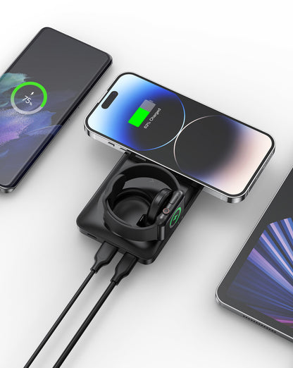 Zewnętrzna bateria bezprzewodowa Veger MagMulti W1156, 10000mAh, 22.5W, QC + PD + FQI, 2 x QI - 1 x USB-A - 1 x USB-C, Czarna