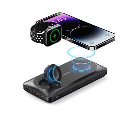 Zewnętrzna bateria bezprzewodowa Veger MagMulti W1156, 10000mAh, 22.5W, QC + PD + FQI, 2 x QI - 1 x USB-A - 1 x USB-C, Czarna