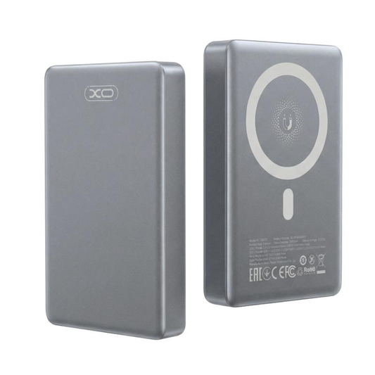 Bezprzewodowy powerbank XO Design PR294, 10000mAh, 20W, PD + FQI, 1 x QI - 1 x USB-C, Szary