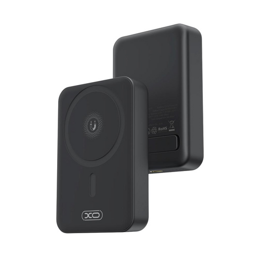 Bezprzewodowy powerbank XO Design PR231, 10000mAh, 20W, PD + FQI, 1 x QI - 1 x USB-C, Czarny, Odtwarzany