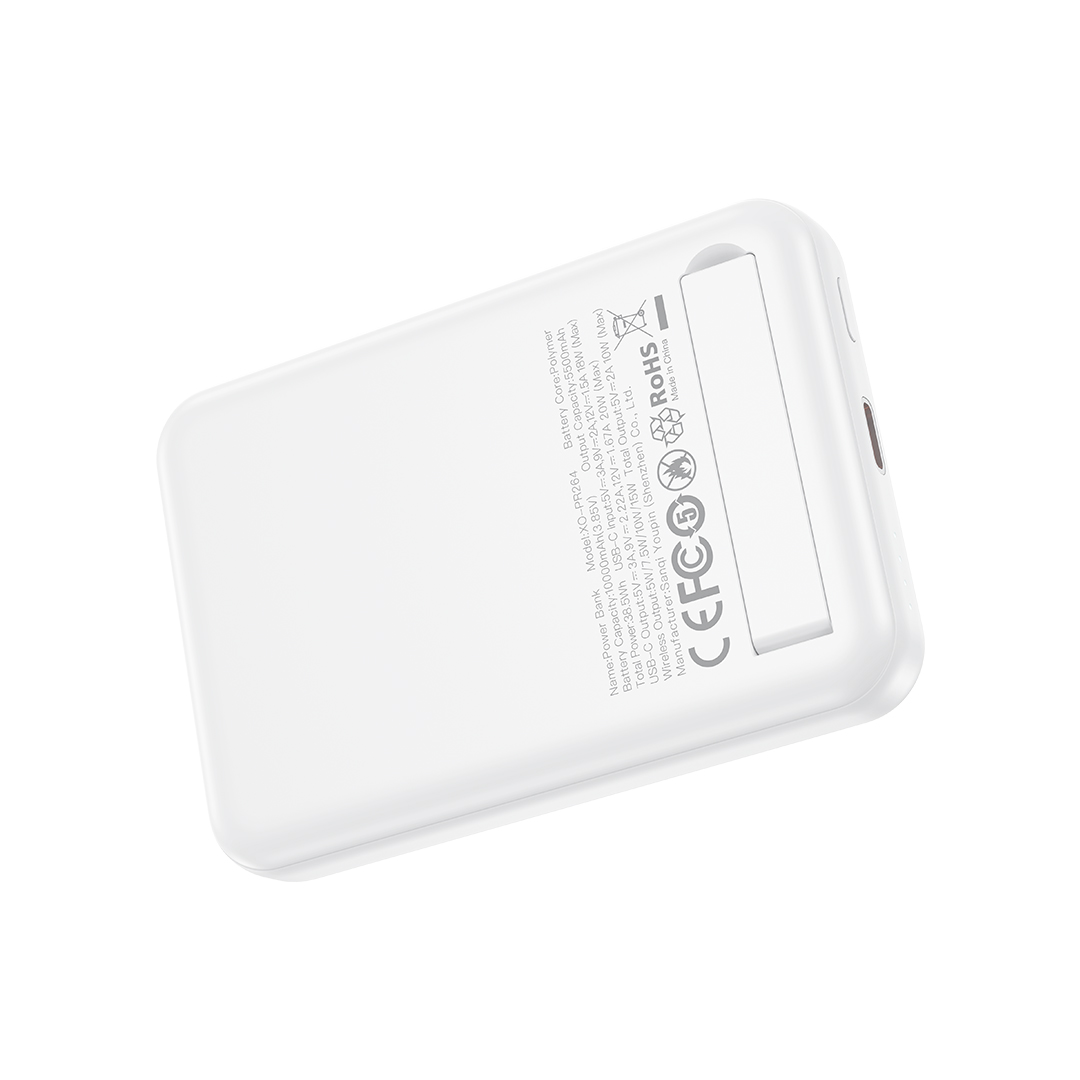 Zewnętrzna bateria bezprzewodowa XO Design PR264, 10000mAh, 20W, PD + FQI, 1 x USB-C, Biała