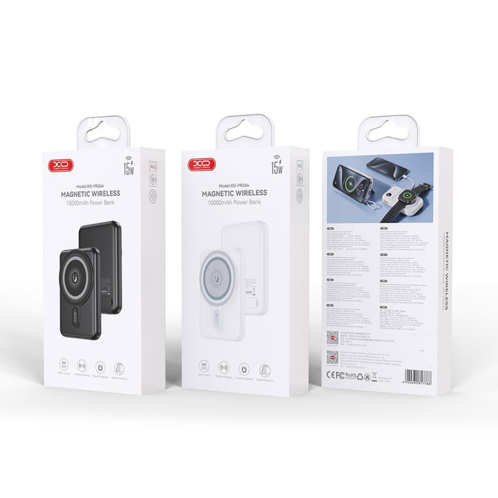 Zewnętrzna bateria bezprzewodowa XO Design PR264, 10000mAh, 20W, PD + FQI, 1 x USB-C, Biała