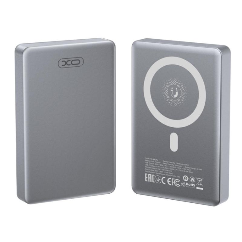 Bezprzewodowy powerbank XO Design PR294, 10000mAh, 20W, PD + FQI, 1 x QI - 1 x USB-C, Szary