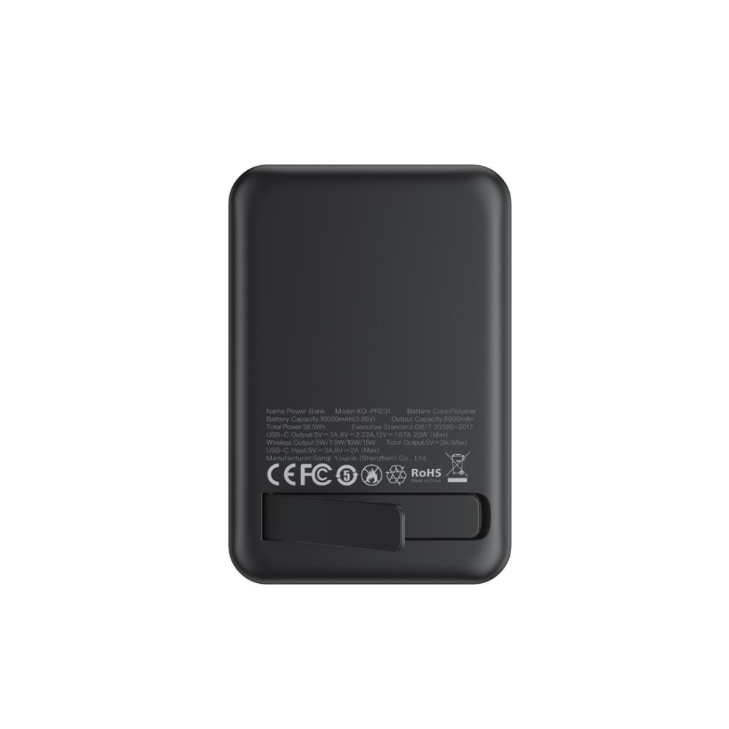 Zewnętrzna bateria bezprzewodowa XO Design PR231, 10000mAh, 20W, PD + FQI, 1 x QI - 1 x USB-C, Czarna