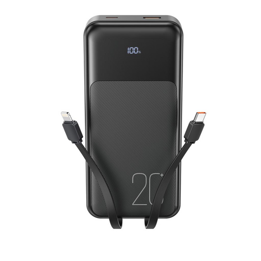 Zewnętrzna bateria XO Design PR249, 20000mAh, 22.5W, QC + PD, 1 x Lightning - 1 x USB-A - 2 x USB-C, Czarna