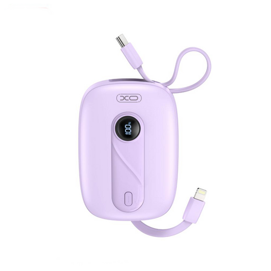 Zewnętrzna bateria XO Design PR246, 10000mAh, 22.5W, PD, 1 x Lightning - 2 x USB-C, Fioletowa