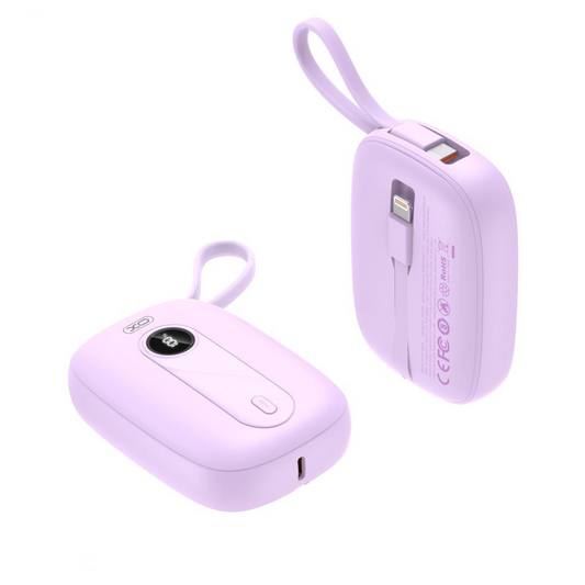 Zewnętrzna bateria XO Design PR246, 10000mAh, 22.5W, PD, 1 x Lightning - 2 x USB-C, Fioletowa