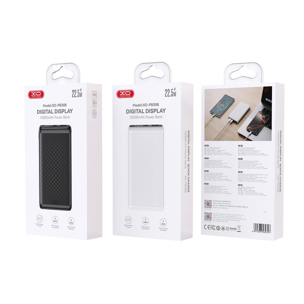 Powerbank XO Design PB308, 10000mAh, 22,5W, QC + PD, 1 x USB-A - 1 x USB-C, Czarny