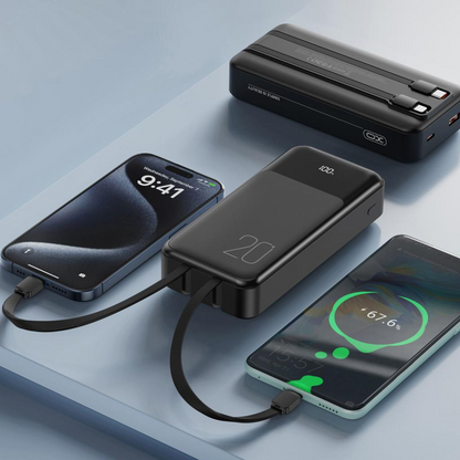 Zewnętrzna bateria XO Design PR249, 20000mAh, 22.5W, QC + PD, 1 x Lightning - 1 x USB-A - 2 x USB-C, Czarna