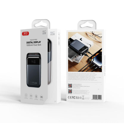 Zewnętrzna bateria XO Design PR232, 10000mAh, 33W, QC + PD, 1 x USB-A - 1 x USB-C, Czarna
