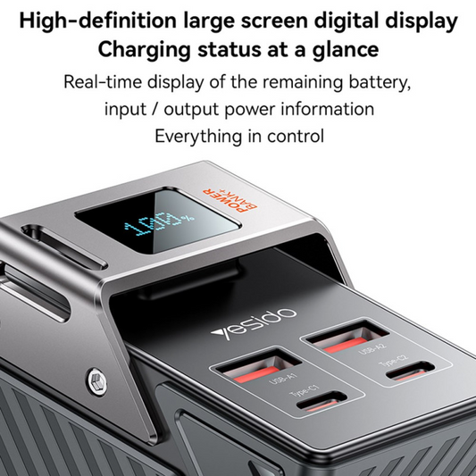 Powerbank Yesido YP62, 30000mAh, 22.5W, QC + PD, 2 x USB-A - 2 x USB-C, Czarny