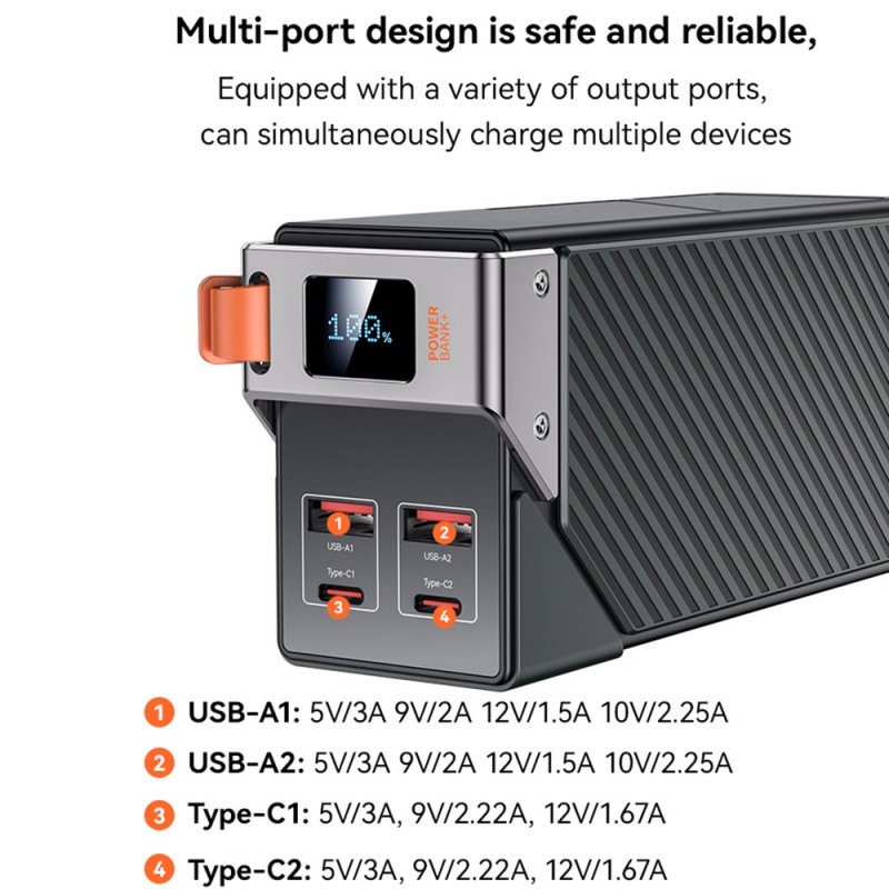 Powerbank Yesido YP62, 30000mAh, 22.5W, QC + PD, 2 x USB-A - 2 x USB-C, Czarny