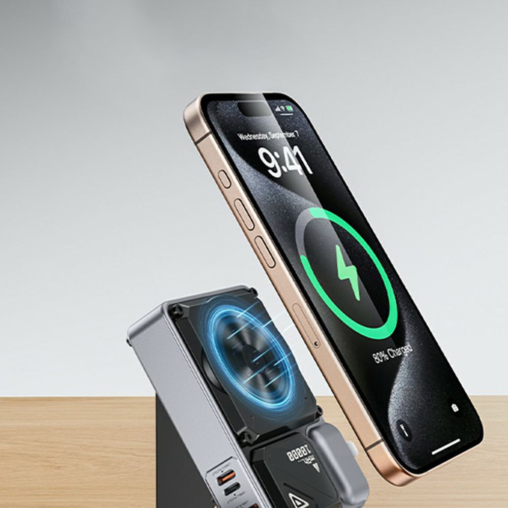 Zewnętrzna bateria Yesido YP89, 10000mAh, 22.5W, QC + PD + FQI, 1 x Lightning - 1 x QI - 1 x USB-A - 1 x USB-C, Szara