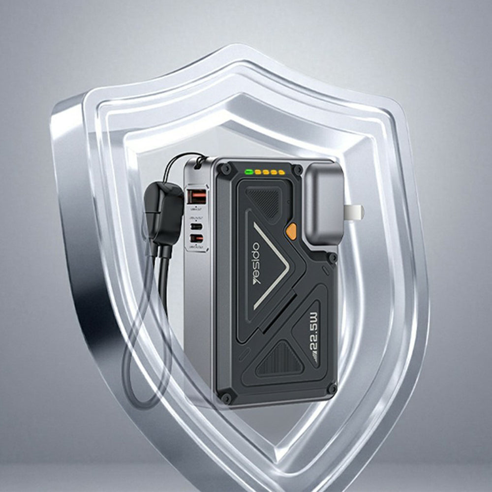 Zewnętrzna bateria Yesido YP89, 10000mAh, 22.5W, QC + PD + FQI, 1 x Lightning - 1 x QI - 1 x USB-A - 1 x USB-C, Szara