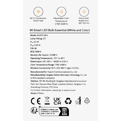 Żarówka LED Xiaomi Essential, Wi-Fi, E27, 9W, 1700K - 6500K, 950lm BHR5743EU BHR5743EU 