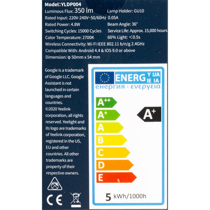 Żarówka LED Yeelight W1, Wi-Fi, GU10, 4.8W, 2700K, 350lm YLDP004