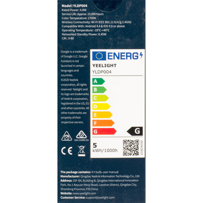 Żarówka LED Yeelight W1, Wi-Fi, GU10, 4.8W, 2700K, 350lm, Zestaw 4 sztuki YLDP004