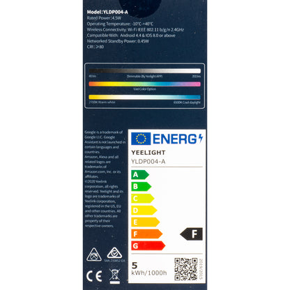 Żarówka LED Yeelight W1, Wi-Fi, GU10, 4.5W, 2700K - 6500K, 350lm, Zestaw 4 sztuki, Wielokolorowa YLDP004-A