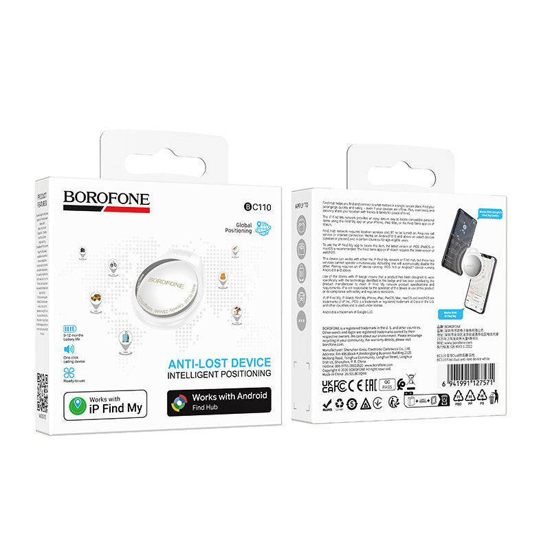 Borofone BC110 Find Dual Tracker for iOS / Android Series, White