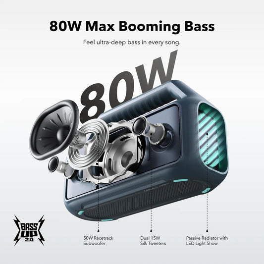 Przenośny Głośnik Bluetooth Anker SoundCore Boom 2, 80W, TWS, RGB, Wodoodporny, Niebieski A3138031