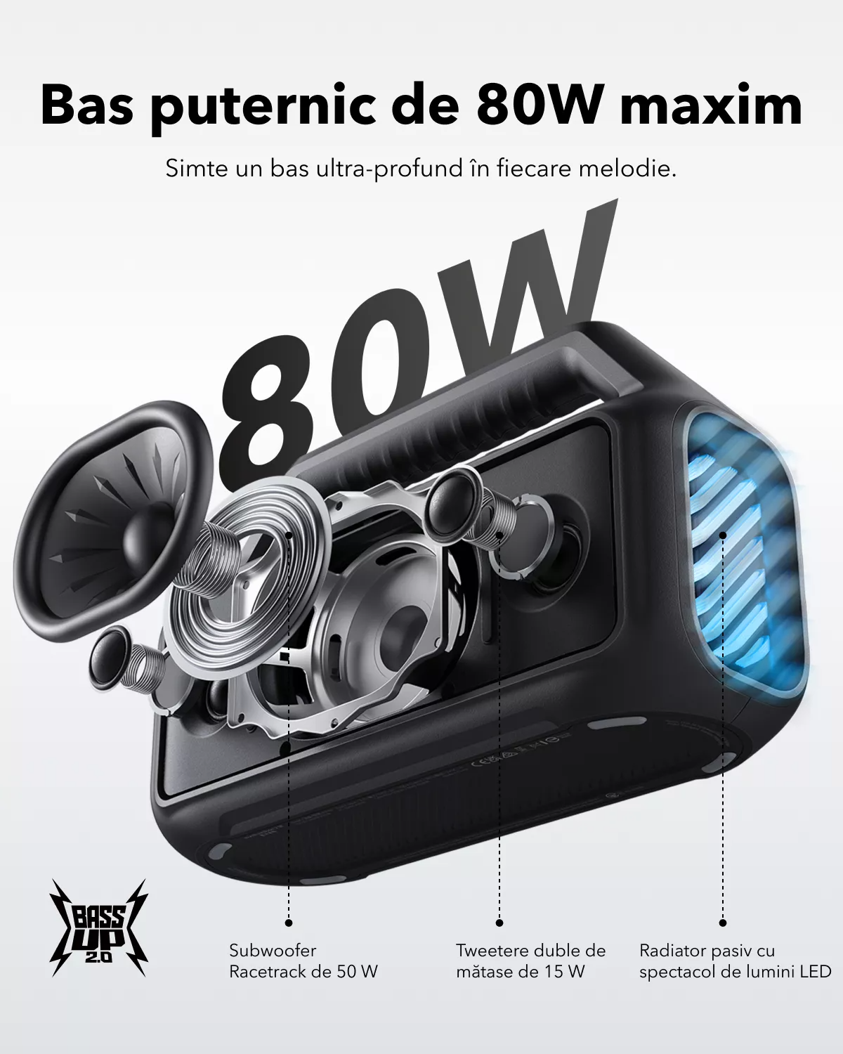 Przenośny głośnik Bluetooth Anker SoundCore Boom 2 Nowa Wersja, 80W, TWS, RGB, Wodoodporny, Czarny A3138012