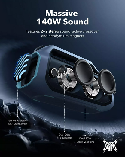 Przenośny głośnik Bluetooth Anker SoundCore Boom 2 Plus Nowa Wersja, 140W, TWS, RGB, Wodoodporny, Niebieski A3134032