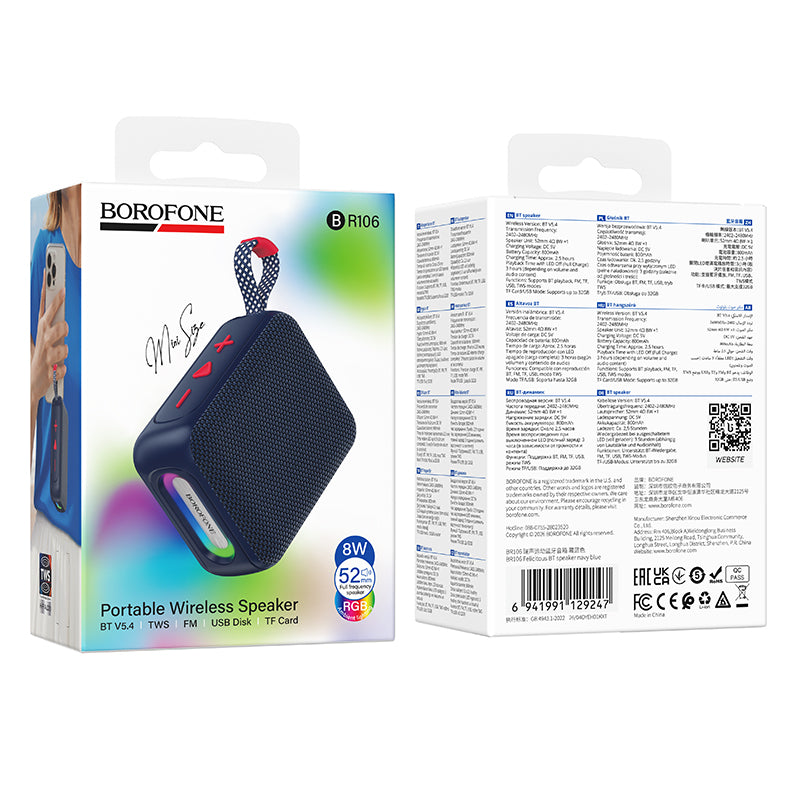 Przenośny głośnik Bluetooth Borofone BR106 Felicitous, 8 W, TWS, RGB, granatowy