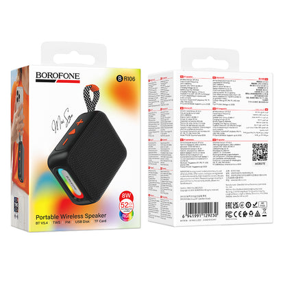 Przenośny głośnik Bluetooth Borofone BR106 Felicitous, 8 W, TWS, RGB, czarny