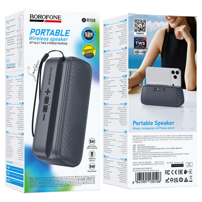 Przenośny głośnik Bluetooth Borofone BR108 Serenjoy, 5 W, TWS, szary