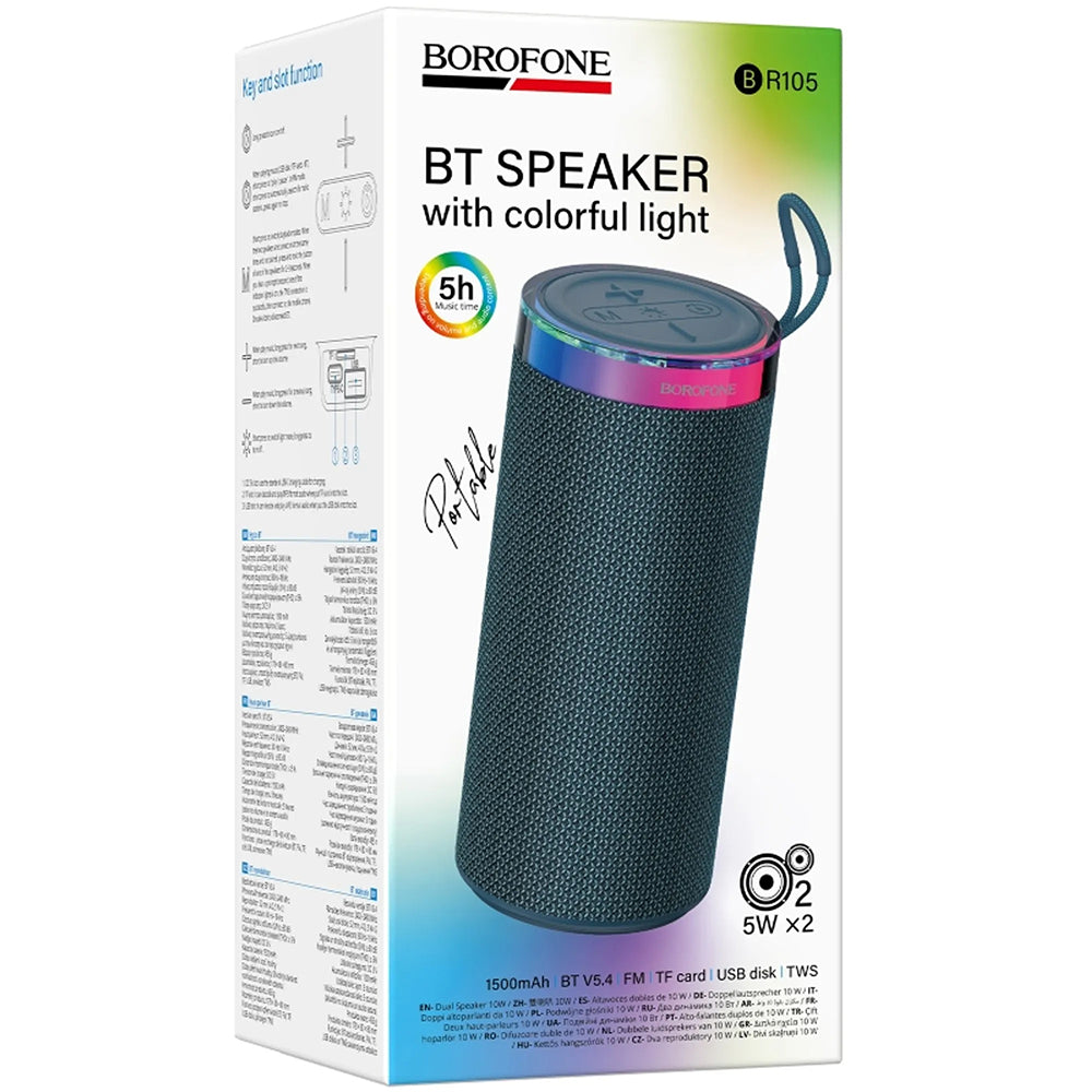 Przenośny głośnik Bluetooth Borofone BR105 Loud, 10W, TWS, RGB, Granatowy