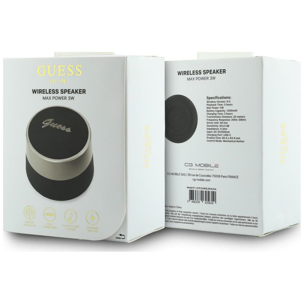 Guess Script Metal Logo Portable Bluetooth Speaker, 5W, TWS, Black