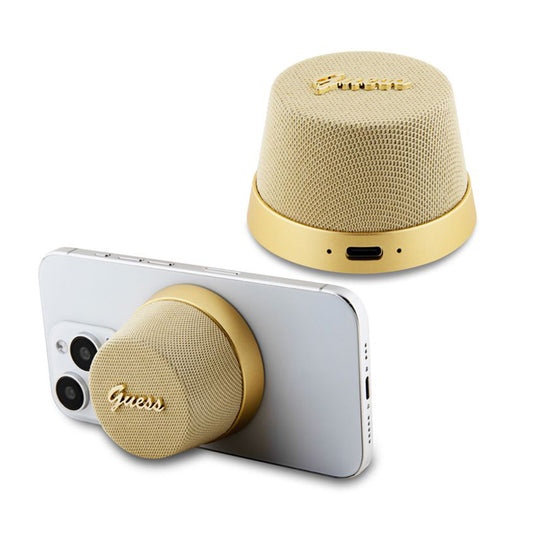 Przenośny Głośnik Bluetooth Guess Stand Magnetic Script Metal, 3W, Złoty
