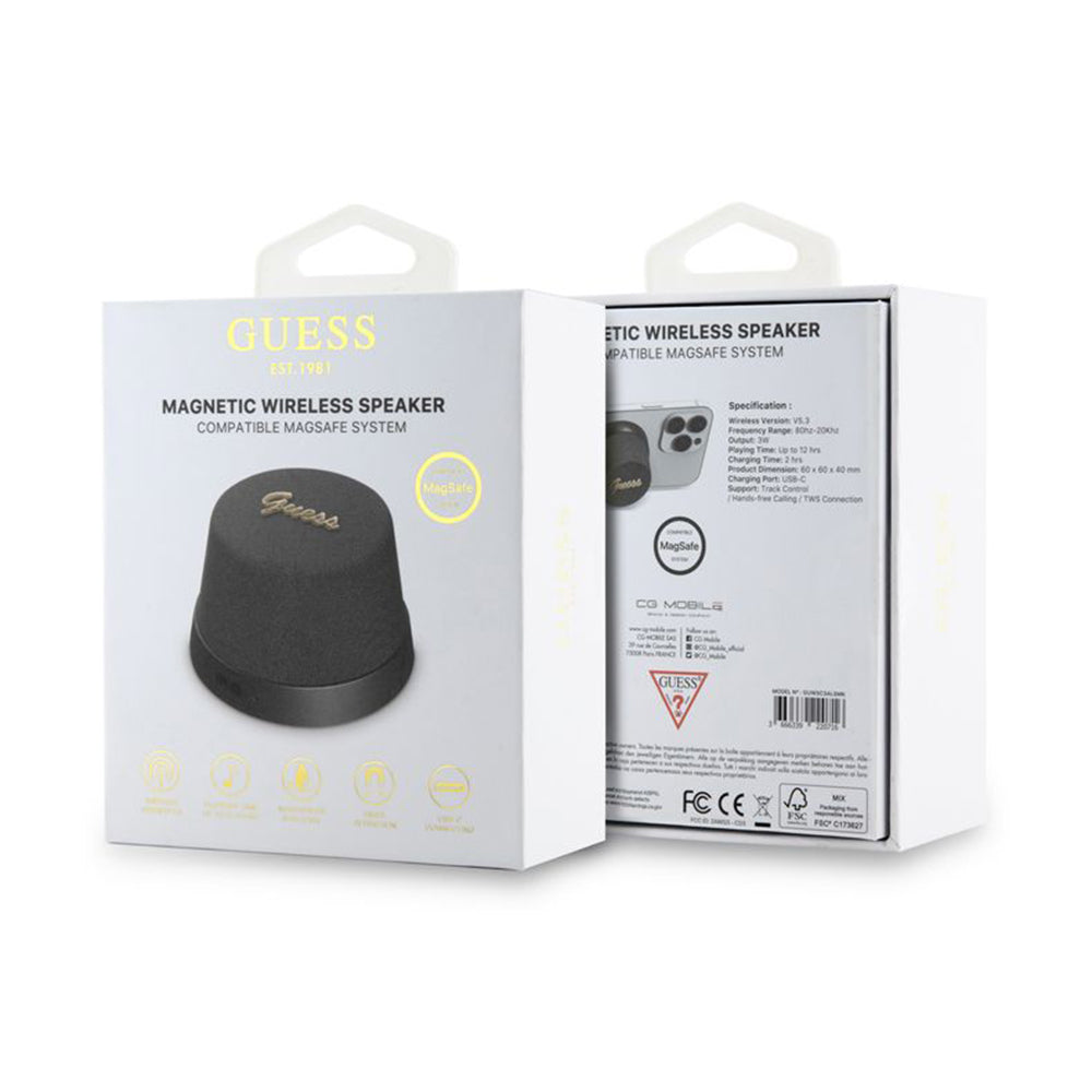 Przenośny Głośnik Bluetooth Guess Stand Magnetic Script Metal, 3W, Czarny