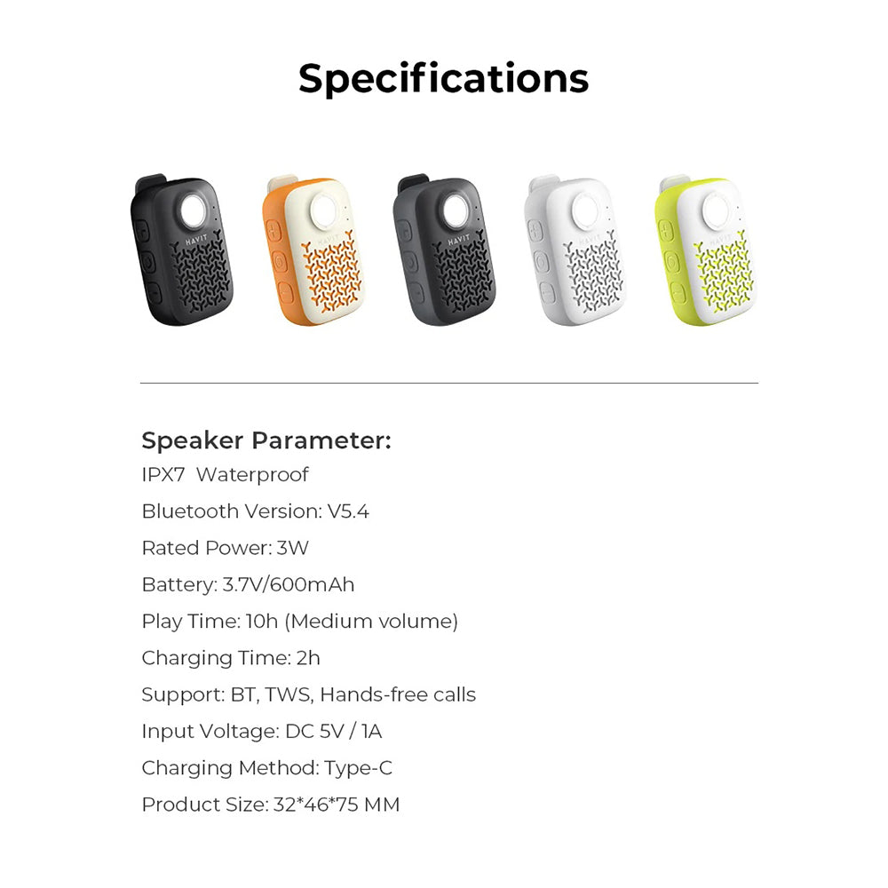 Portable Bluetooth Speaker HAVIT SK868BT, 5W, Waterproof, Black