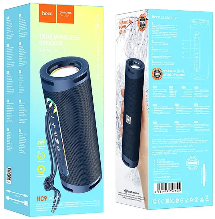 Przenośny głośnik Bluetooth HOCO HC9 Dazzling Pulse Sports, 10W, TWS, RGB, Niebieski