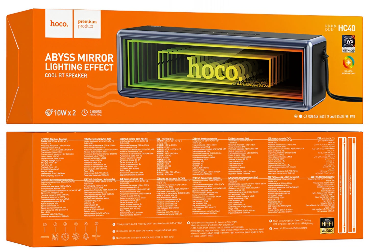 Przenośny głośnik Bluetooth HOCO HC40, 2 x 10W, TWS, RGB, Czarny