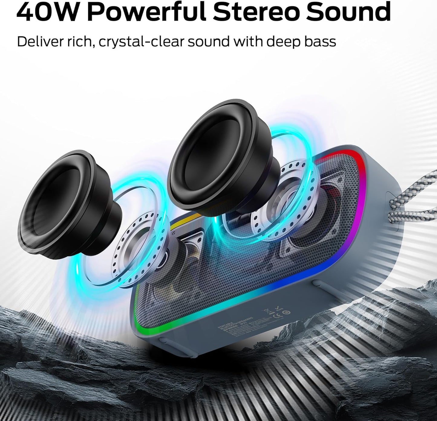 Monster S150 Plus Portable Bluetooth Speaker, 40W, TWS, RGB, Waterproof, Light Cream