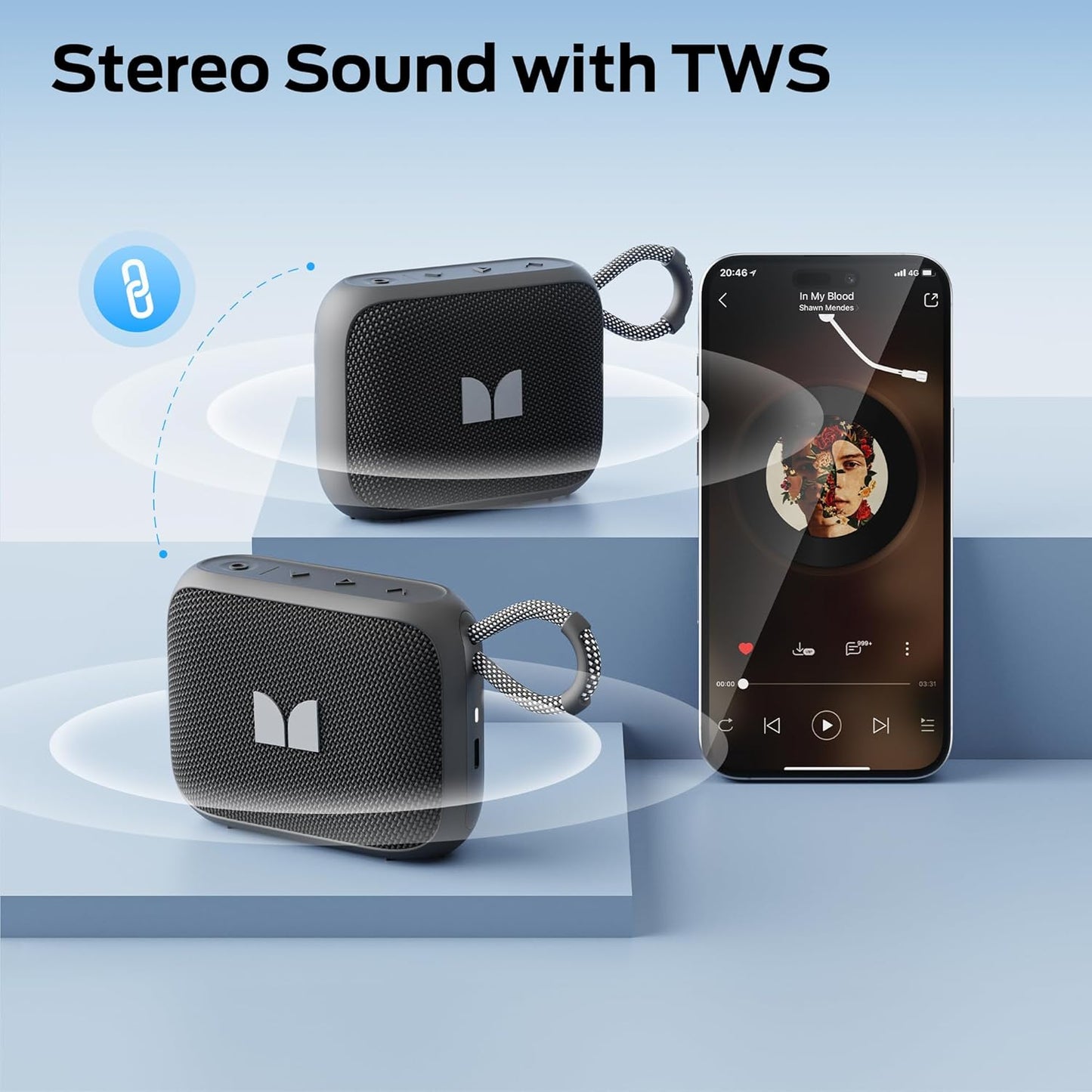 Przenośny głośnik Bluetooth Monster S520, 5W, TWS, RGB, wodoodporny, czarny