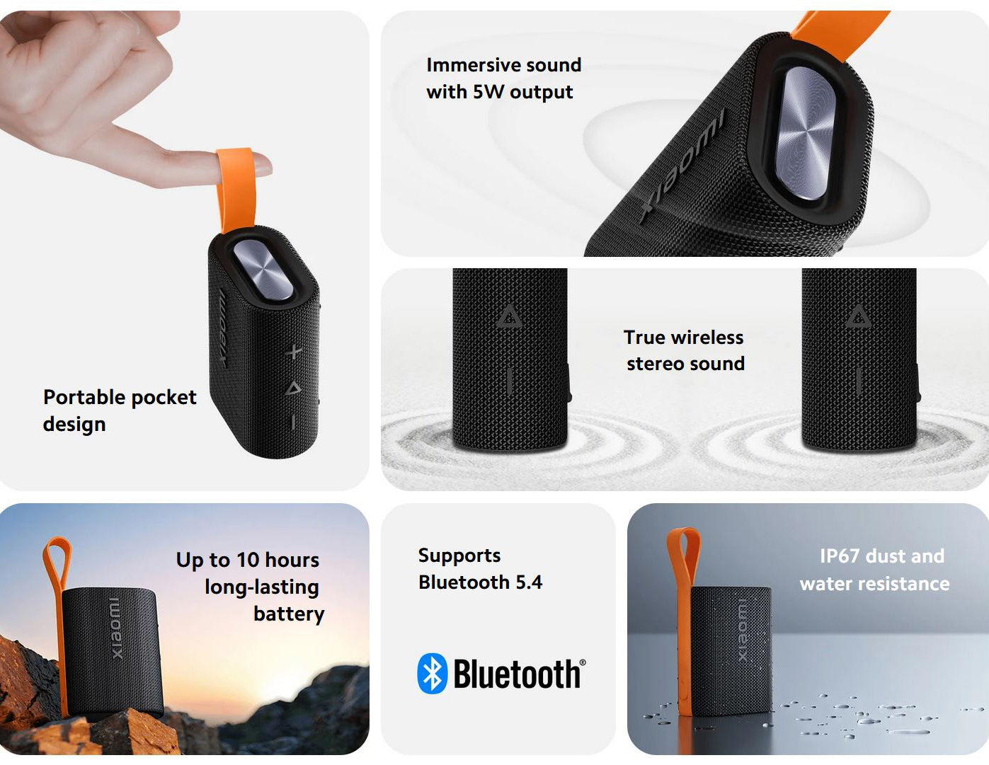 Przenośny głośnik Bluetooth Xiaomi Sound Pocket, 5W, wodoodporny, czarny QBH4269GL